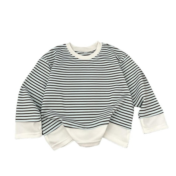 Posijego Toddler Girls Boys Sweatshirts Spring Tops Crew Neck Striped Long Sleeve Basic Casual Pullover Shirts