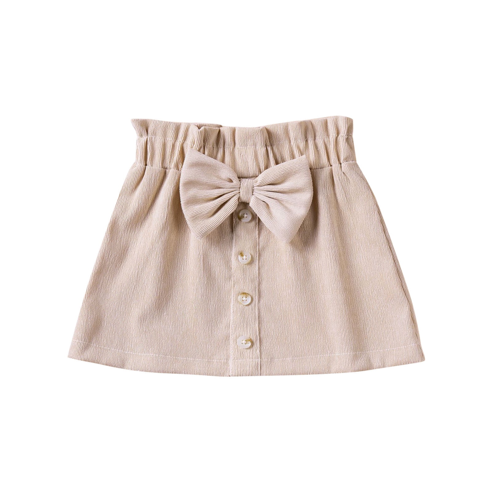 Girls Beige Corduroy Side Zipper Mini Skirt