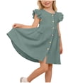 thumbnail image 1 of Posijego Toddler Girls Dress Ruffle Cap Sleeve Solid Color Casual Sun Dress Button Closure Summer Dresses for Little Girls, 1 of 8
