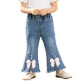 thumbnail image 1 of Posijego Toddler Girls Flare Jeans Pull on High Waisted Wide Leg Denim Pants Little Girls Bell Bottom Jeans with Pockets, 1 of 9