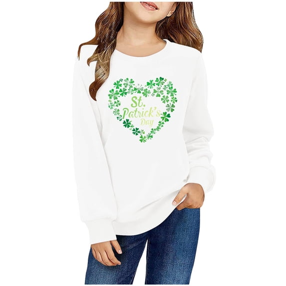 Posijego Toddler Girls Girls St Patrick's Day Shirt Long Sleeve Cotton T-Shirts Clover Graphic Basic Tee Tops
