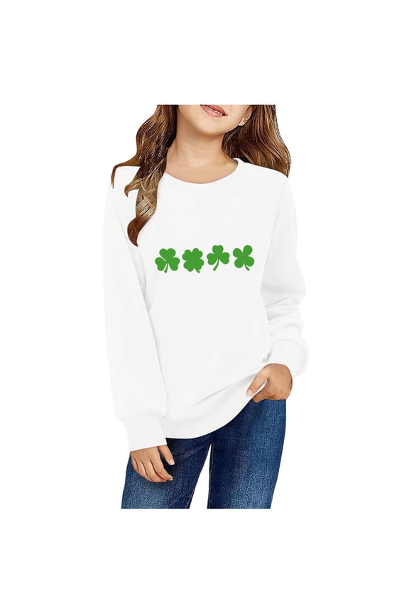 Toddler Girls Girls St Patrick's Day Shirt Long Sleeve Cotton T-Shirts Clover Graphic Basic Tee Tops