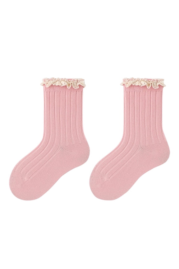 Toddler Girls Lace Crew Socks Turn Cuffs Frilly Cotton Socks Girls School Uniform Dress Socks Age 3-12 Years