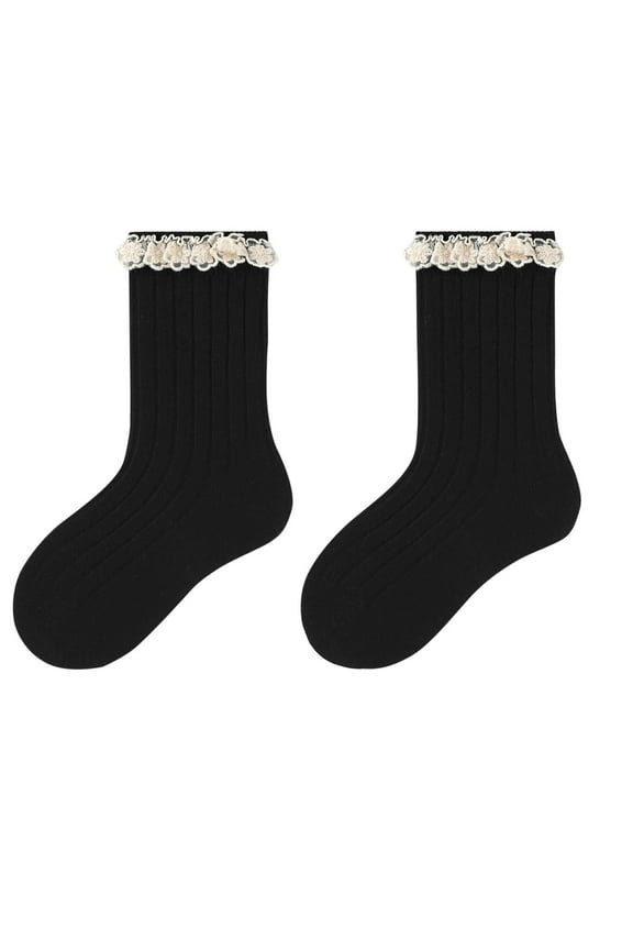 Toddler Girls Lace Crew Socks Turn Cuffs Frilly Cotton Socks Girls School Uniform Dress Socks Age 3-12 Years