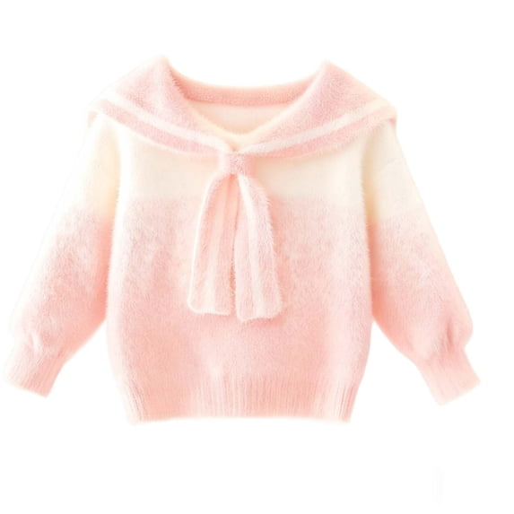 Posijego Toddler Girls Plush Sweaters Tie Front Cute Long Sleeve Knit Pullover Sweater Little Girl Spring Tops