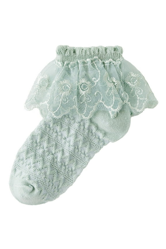 Toddler Girls Ruffled Socks Lace Turn Cuffs Frilly Ankle Socks School Uniform Dress Socks for Little Girls 1-13 Years