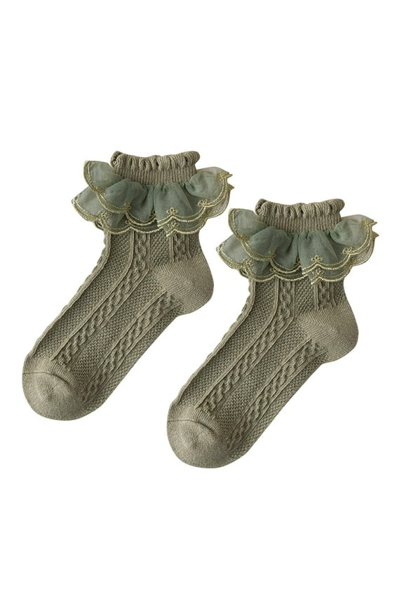Toddler Girls Ruffled Socks Lace Turn Cuffs Frilly Ankle Socks School Uniform Dress Socks for Little Girls 1-13 Years