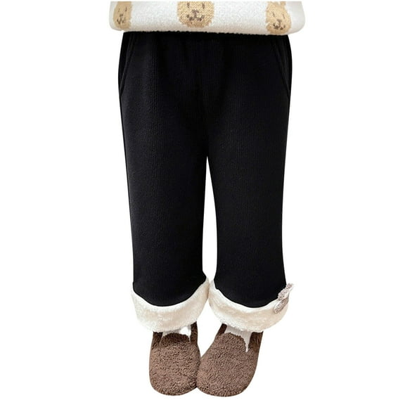 Posijego Toddler Girls Sherpa Lined Pants Girls High Waist Wide Leg Pants Winter Warm Pants for Little Girls