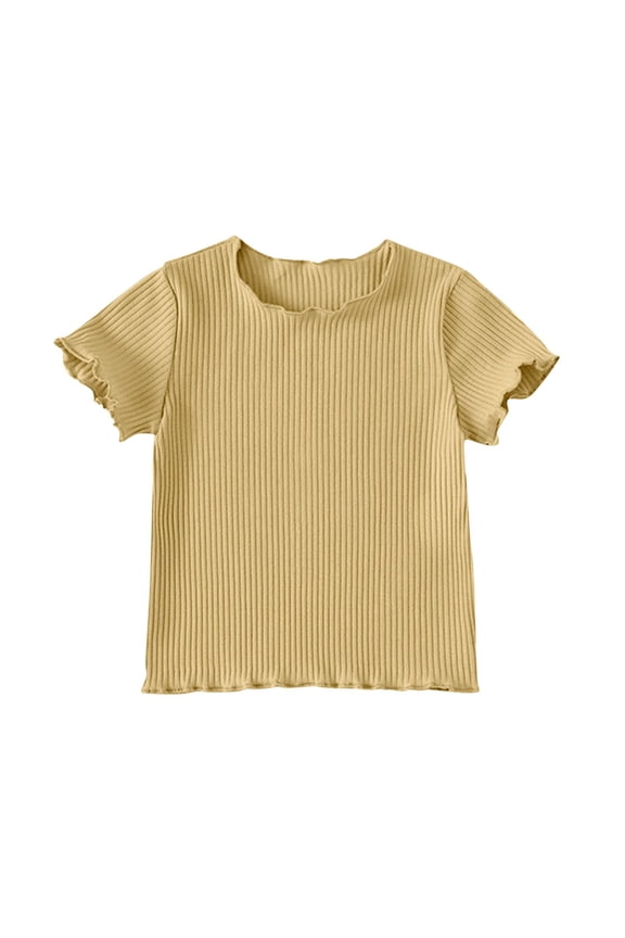 Toddler Girls Tops Ribbed Short Sleeve T Shirts for Little Girls Summer Crew Neck Casual Cute Blouses
