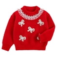 thumbnail image 1 of Posijego Toddler Girls Valentines Day Sweater Bowknot Long Sleeve Knit Crewneck Pullover Sweater Little Girl Tops, 1 of 6