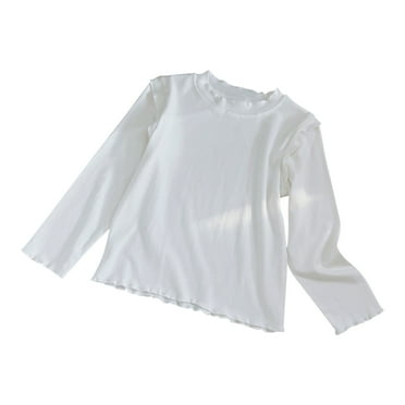 Posijego Toddler Kids Girls Long Sleeve Tee Shirt Mock Turtleneck Ruffle Trim Tops Fall Winter Cotton Clothes