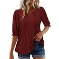 thumbnail image 1 of Posijego Tunic Tops for Women Summer V Neck Pleated Front Short Sleeve Casual Dressy Blouses Business Work Shirts, 1 of 8