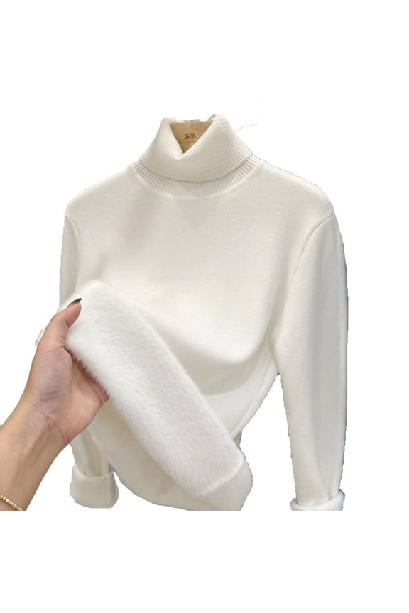 Turtleneck Sweaters for Women Plush Lined Long Sleeve Sweater Fall Winter Warm Pullover Tops
