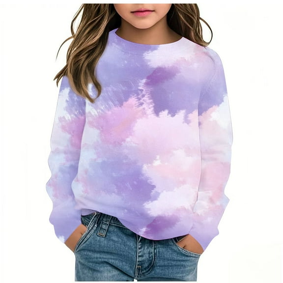 Posijego Unisex Girls Boys Tie-Dye Sweatshirts Spring Long Sleeve Shirt for Kids Trendy Pullover Tops