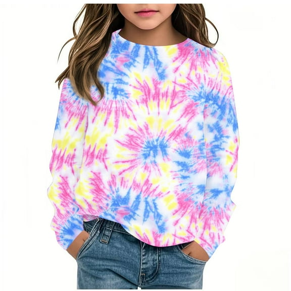 Posijego Unisex Girls Boys Tie-Dye Sweatshirts Spring Long Sleeve Shirt for Kids Trendy Pullover Tops