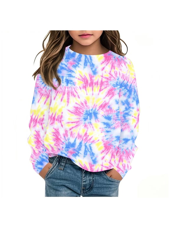 Unisex Girls Boys Tie-Dye Sweatshirts Spring Long Sleeve Shirt for Kids Trendy Pullover Tops