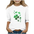 thumbnail image 1 of Posijego Unisex Kids Boys Girls St Patrick's Day Shirts 3/4 Length Sleeve Tee Clover Print Crew Neck Spring Tops, 1 of 4