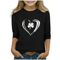 thumbnail image 1 of Posijego Unisex Kids Boys Girls St Patrick's Day Shirts 3/4 Length Sleeve Tee Clover Print Crew Neck Spring Tops, 1 of 4