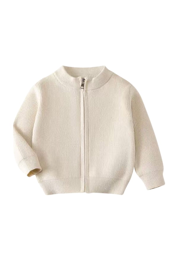 Unisex Kids Uniform Sweater Cardigans Zipper Jacket Stand Collar Long Sleeve Knit Spring School Uniforms