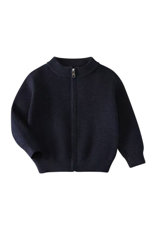 Unisex Kids Uniform Sweater Cardigans Zipper Jacket Stand Collar Long Sleeve Knit Spring School Uniforms