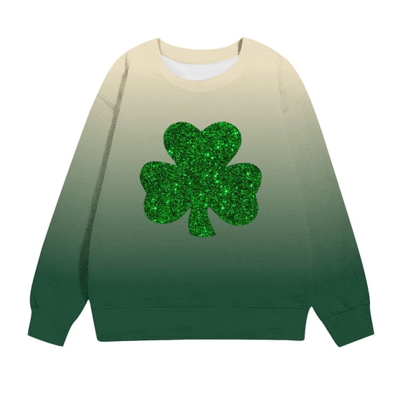 Posijego Unisex Toddler St Patrick's Day Sweatshirts Clover Print Long Sleeve Pullover Tops Spring Shirt for Kids