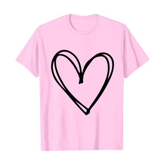 Posijego Valentine's Day Shirt for Women Heart Printed Graphic Tees Summer Short Sleeve Casual Tops