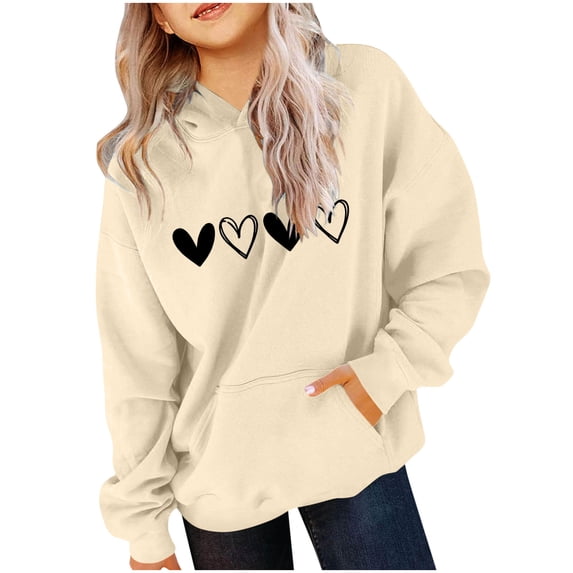 Posijego Valentine's Day Sweatshirts for Girls Boys Heart Printed Pullover Hooded Spring Tops with Pocket