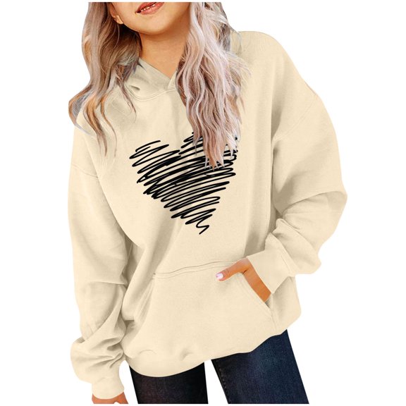 Posijego Valentine's Day Sweatshirts for Girls Boys Heart Printed Pullover Hooded Spring Tops with Pocket