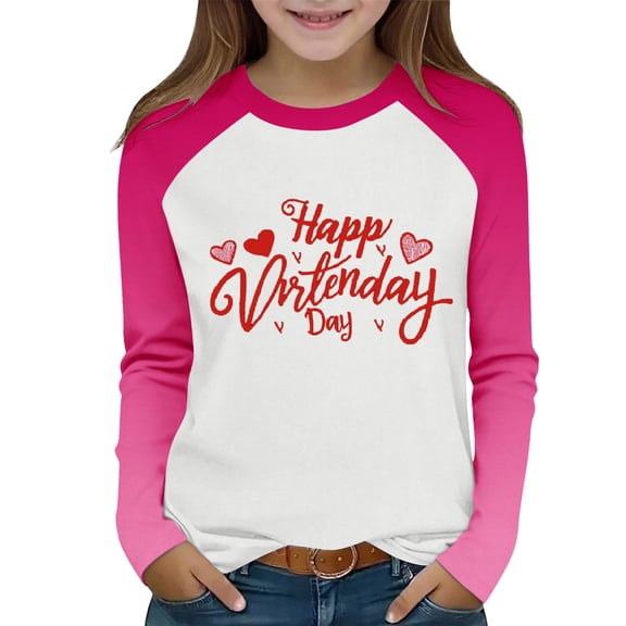 Posijego Valentines Day Shirts for Kids Girls Long Sleeve Tee Cute Graphic T-Shirts Spring Basic Tee Undershirts Tops