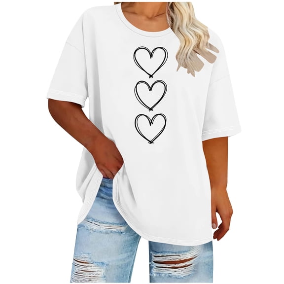 Posijego Valentines Day Tee for Women Plus Size Tops Ladies Heart Graphic T-Shirts Loose Casual Summer Shirts