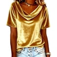 thumbnail image 1 of Posijego Velvet Tops for Women Velour Short Sleeve Cowl Neck Shirts Solid Color Summer Casual Dressy Tunic Blouses, 1 of 5
