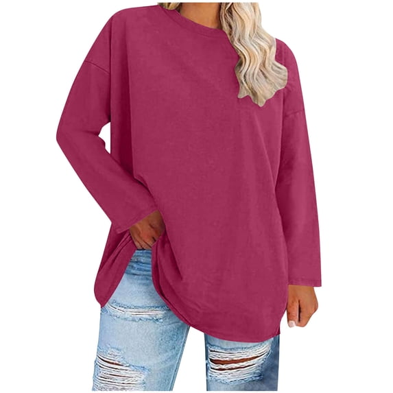 Posijego Plus Size Tops for Women Long Sleeve Shirts Causal Loose Tunic Blouses Fall Wither Solid Color Pullover Tee Shirts