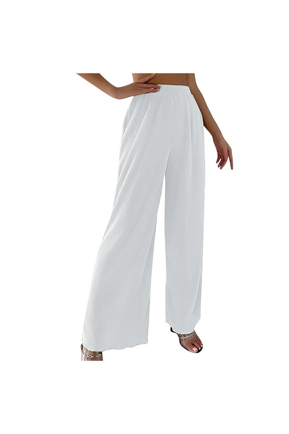 Wide Leg Pants for Women Elastic High Waist Knit Lounge Pants Womens Lightweight Casual Trousers