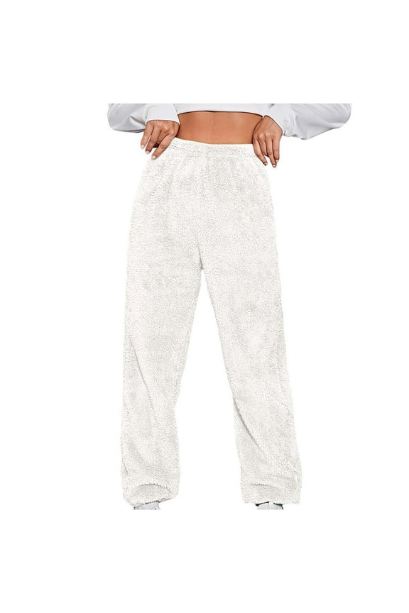 Winter Fleece Pajama Pants for Women Plus Size Cinch Bottom Fuzzy Sweatpants Warm Lounge Pants
