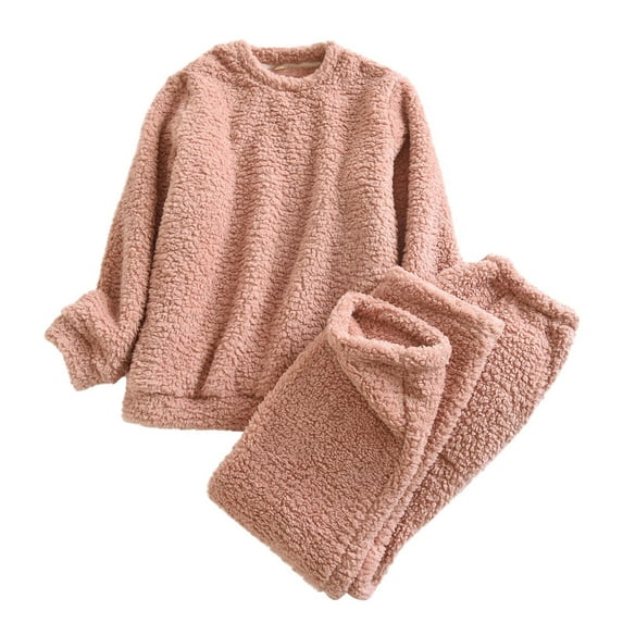 Posijego Winter Pajama Set for Women Fleece Long Sleeve Warm Pullover Sweater Jogger Pants Lounge Sets