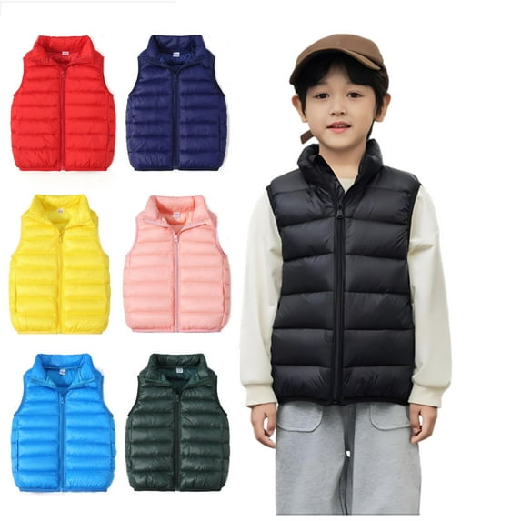 Posijego Winter Puffer Vest for Kids Boys Girls Solid Color Zip Up Sleeveless Down Jacket Toddler Warm Outerwear