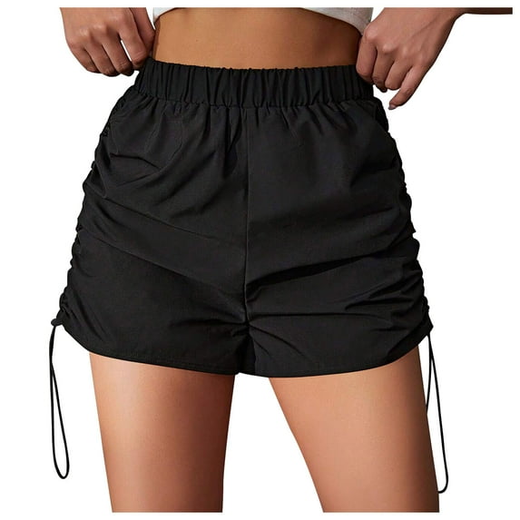 Posijego Women High Waist Running Shorts Ruched Side Drawstring Athletic Workout Shorts Womens Gym Shorts