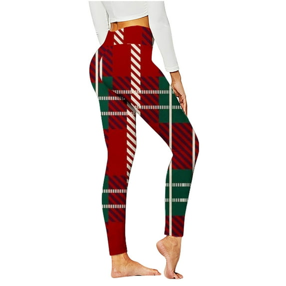 Posijego Women Plaid Print Workout Leggings Soft Stretchy Butt Lift High Waist Yoga Leggings Slim Tights