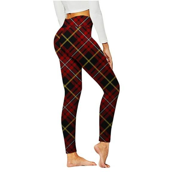 Posijego Women Plaid Print Workout Leggings Soft Stretchy Butt Lift High Waist Yoga Leggings Slim Tights