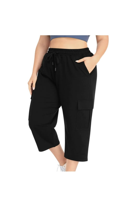 Cargo Capri Pants for Women Plus Size Sweatpants Cropped Workout Pants Drawstring Loose Capris Pants