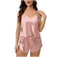 thumbnail image 1 of Posijego Women's 2 Piece Outfits Silk Satin Pajama Sets Camisole V Neck Tops Shorts Pjs Casual Sleepwear Loungewear, 1 of 7
