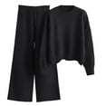 thumbnail image 1 of Posijego Women's 2 Piece Sweater Set Soft Long Sleeve Knit Top With Drawstring Wide Leg Pants Lounge Sweatsuit Suit, 1 of 5