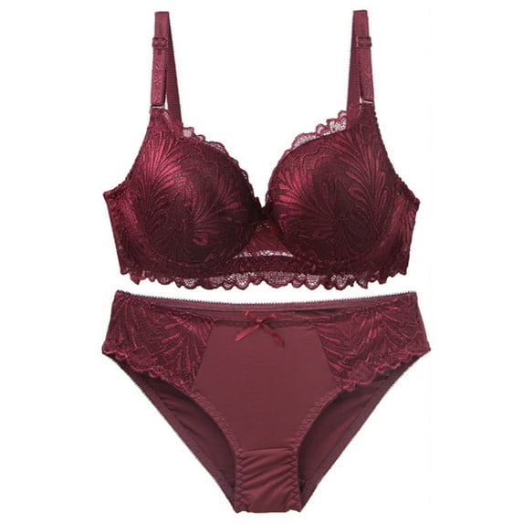 Posijego Women's 2 Pieces Outfits Bra Sets Plus Size Underwire Everyday Bras and Bikini Underwear Set