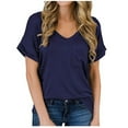 thumbnail image 1 of Posijego Women's 2024 Summer Tops V Neck Short Sleeve T Shirts Solid Color Loose Basic Tees Shirt for Women, 1 of 7