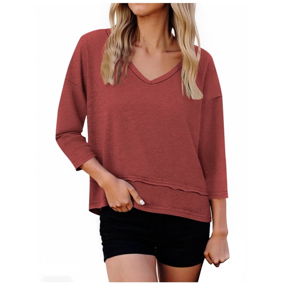 Posijego Women's 3/4 Length Sleeve Shirts for Women V Neck Casual T-Shirts Summer Loose Lightweight Basic Tee Tops