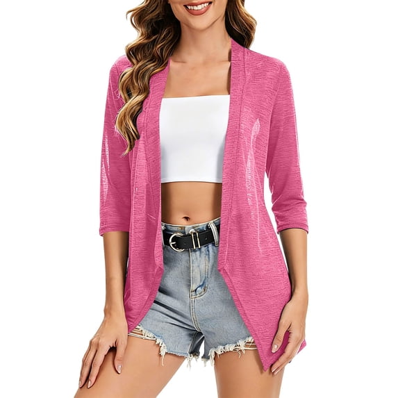 Posijego Women's 3/4 Sleeve Cardigan Lightweight Open Front Summer Casual Cardigans Womens Cover-Up Tops Beachwear
