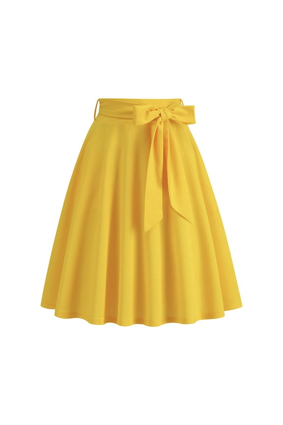 Women's 50s Midi Skirts High Waist Casual A-Line Flowy Skirt Knee Length Skater Flared Skirt