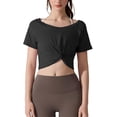 thumbnail image 1 of Posijego Women's Athletic Crop Tops with Twisted Front Short Sleeve T-Shirts for Workouts Running Gym Sport Tees, 1 of 5