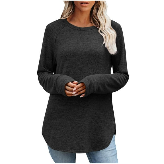 Posijego Women's Basic Long Sleeve Shirts Classic Tee Fall Tunic Tops Plain Loose Casual T-Shirts for Women
