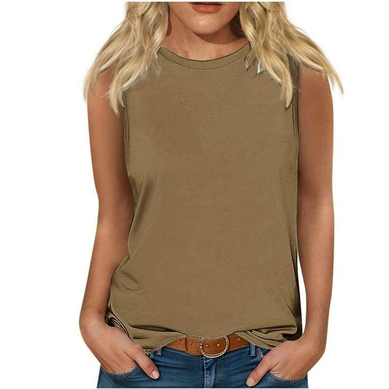 Casual Sleeveless Solid Color Round neck Plus size Tops Casual Sleeveless Solid Color Round neck Plus size Tops